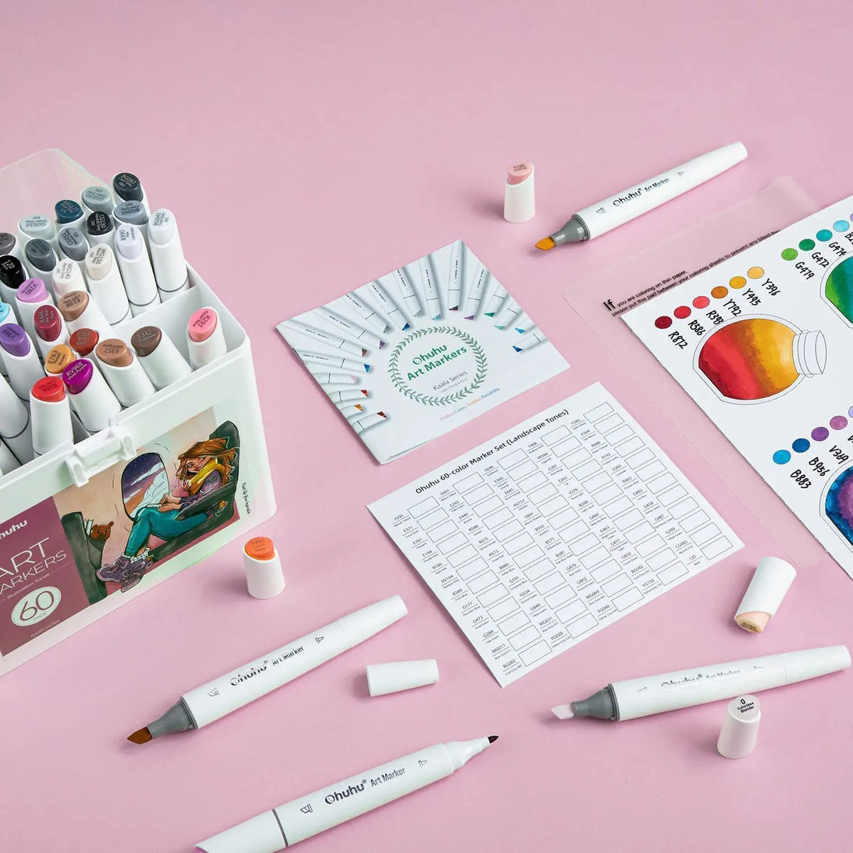 Ohuhu Kaala Alcohol Art Marker Set Up To 106 Markers - Dual Tip Refillable Colour for Drawing, Sketching, Manga