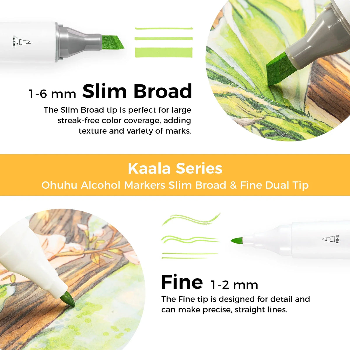 Ohuhu Kaala Alcohol Art Marker Set Up To 106 Markers - Dual Tip Refillable Colour for Drawing, Sketching, Manga