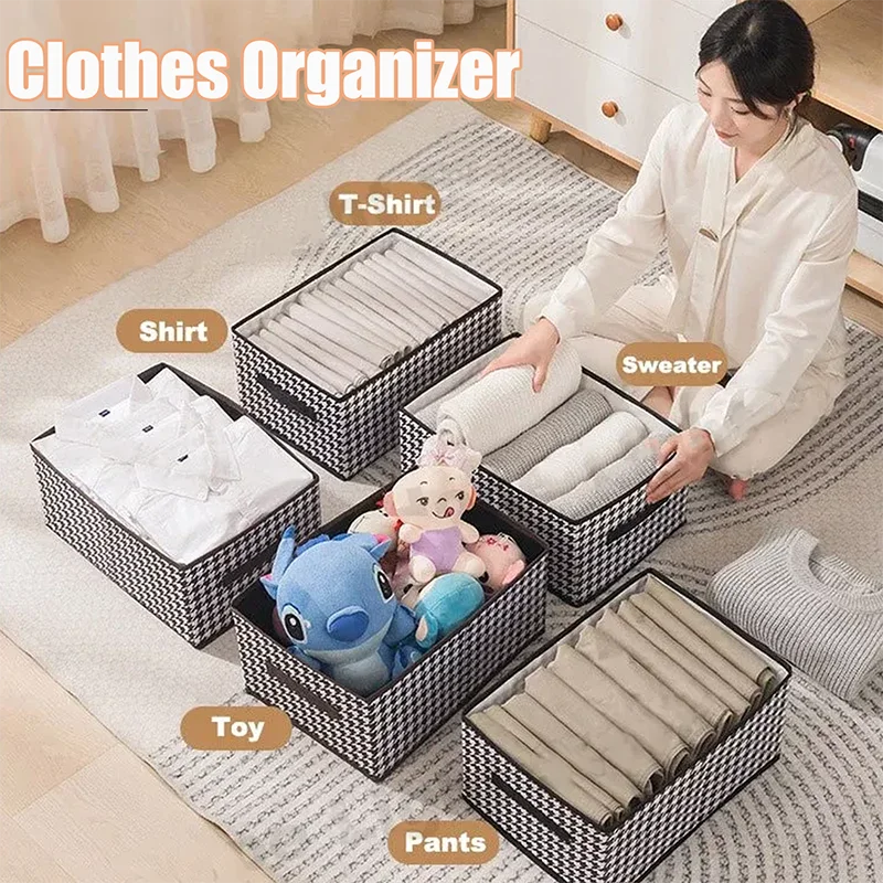 Foldable Open Top Linen Storage Box Wardrobe Clothes Home Organiser with Handles