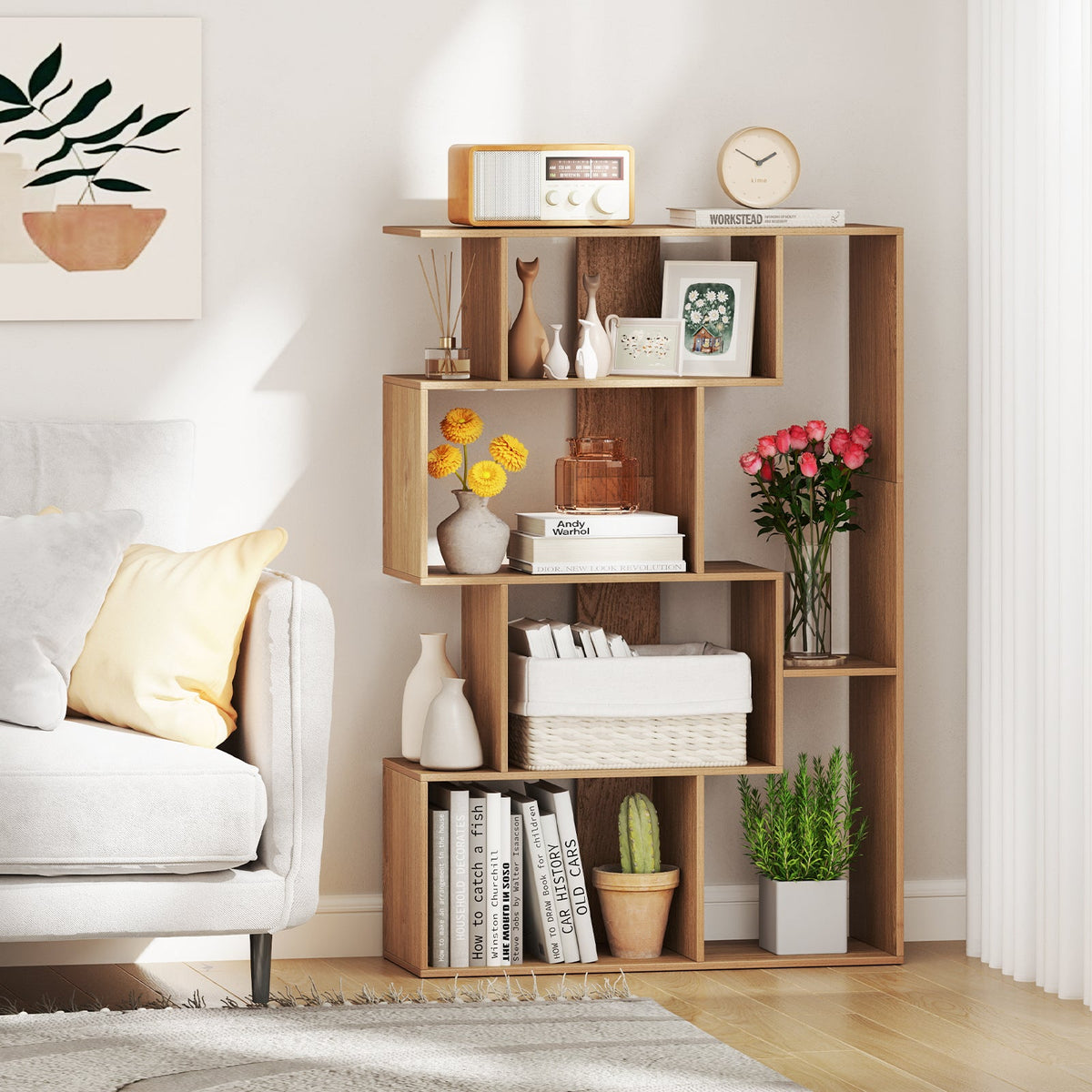 6-Cube Open-back Geometric Bookshelf with Anti-tip Kits-Black