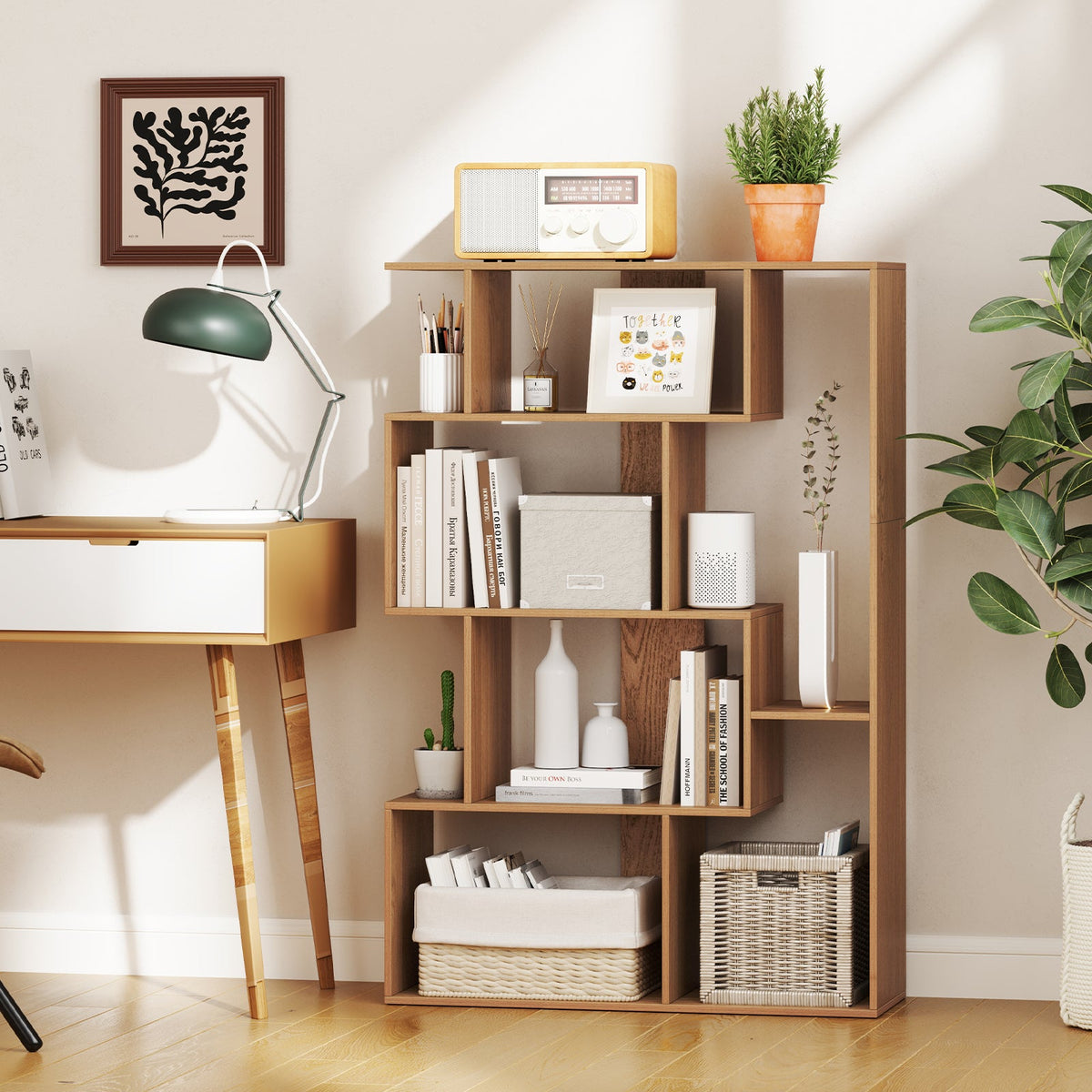 6-Cube Open-back Geometric Bookshelf with Anti-tip Kits-Black
