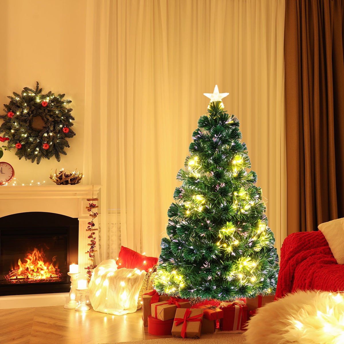 Optical Fiber Christmas Tree Pre-Lit Artificial Xmas Tree-1.2M