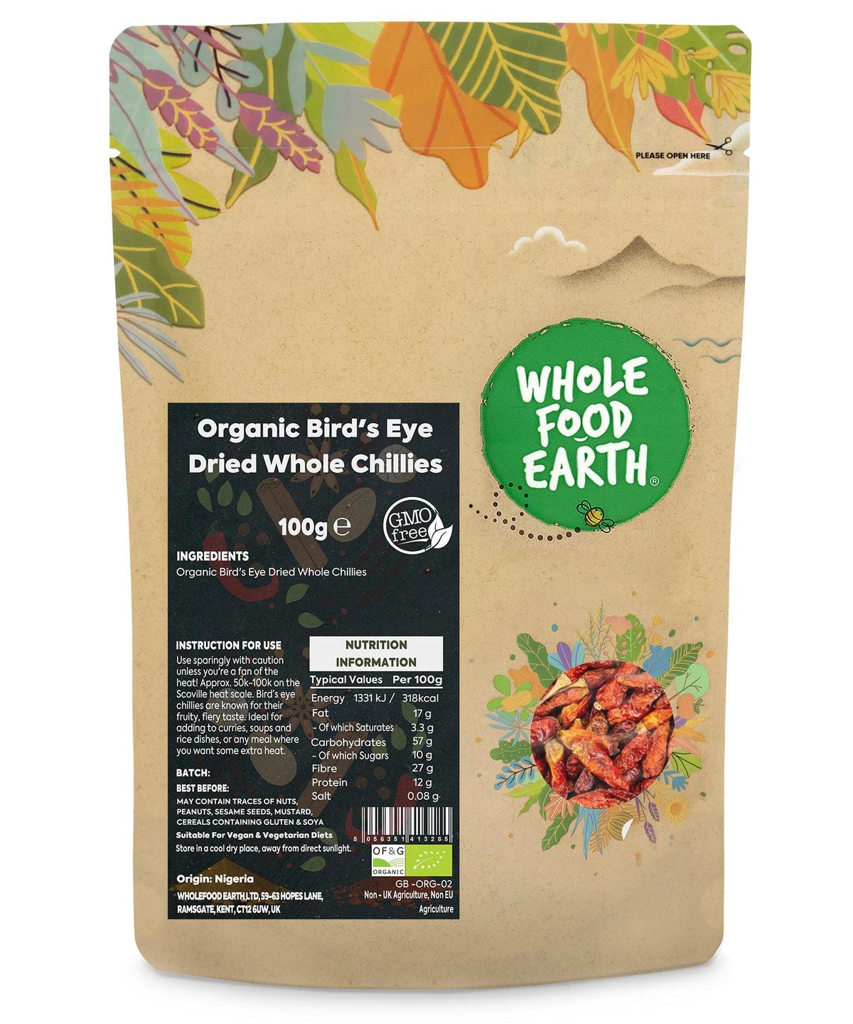 Chile Ojo de Pájaro Orgánico Entero