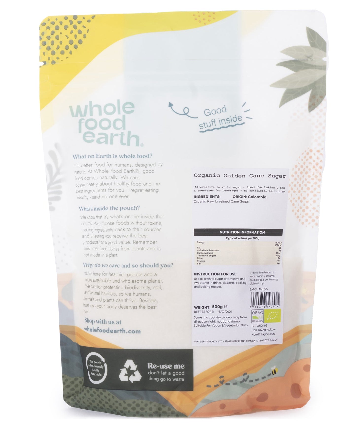 Organic Golden Cane Sugar | Raw Unrefined | Vegan | Resealable Pouch