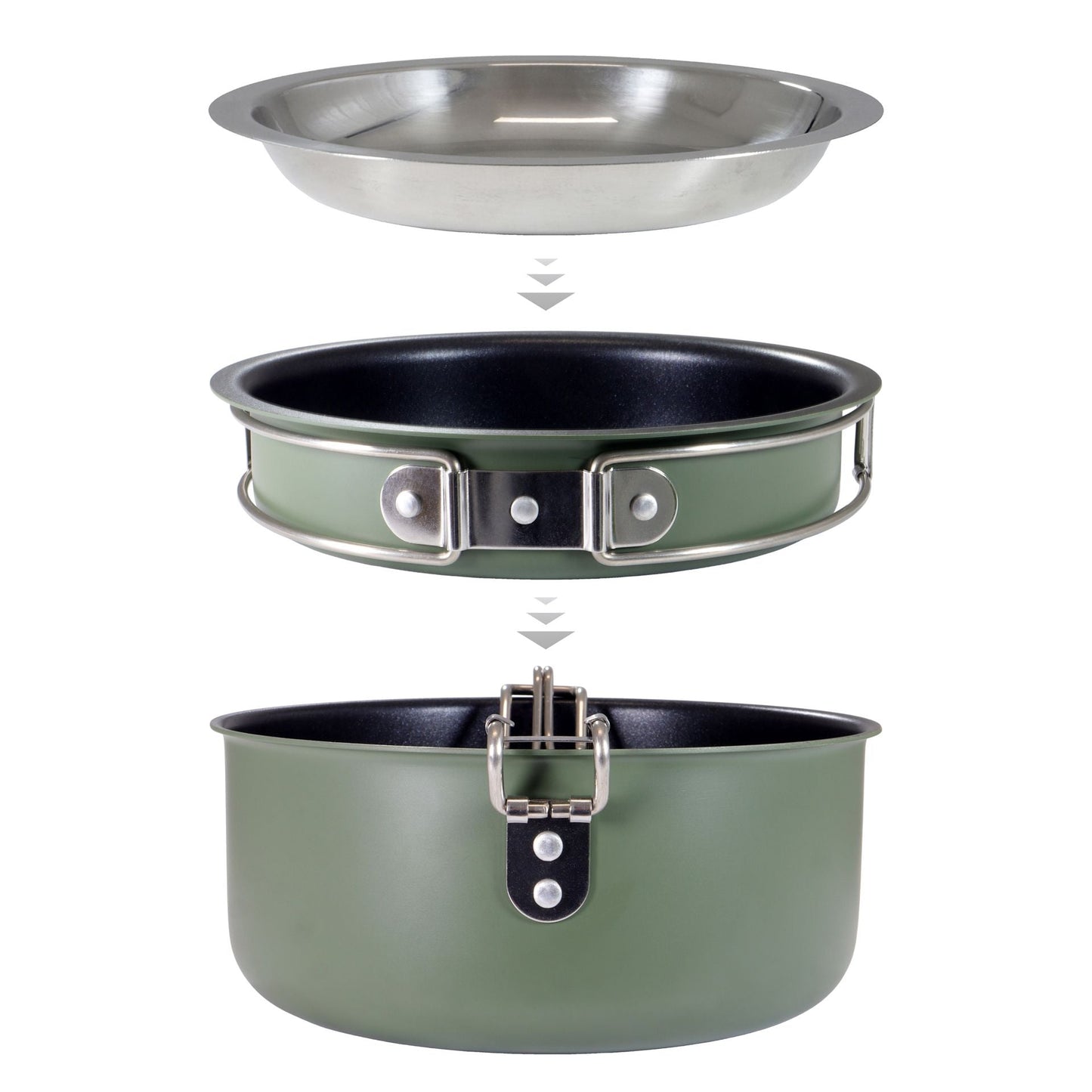 Origin Outdoors Snap-Pack Aluminium Camping Cooking Set – 3-Piece Non-Stick