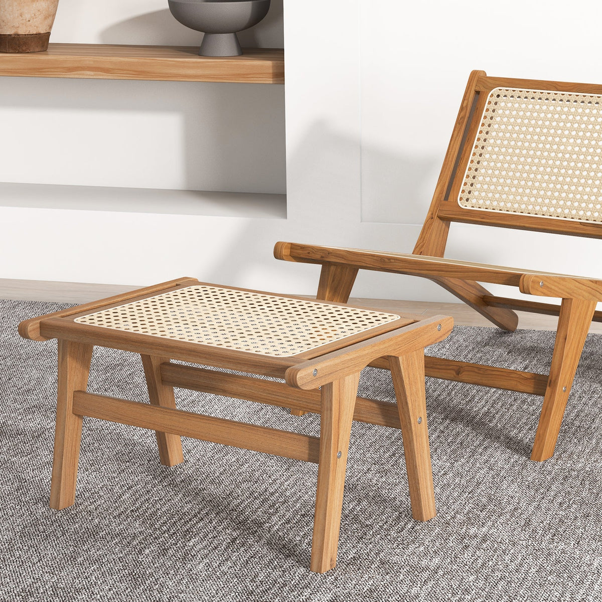 Ottoman Footstool Natural Teak Wooden Foot Rest