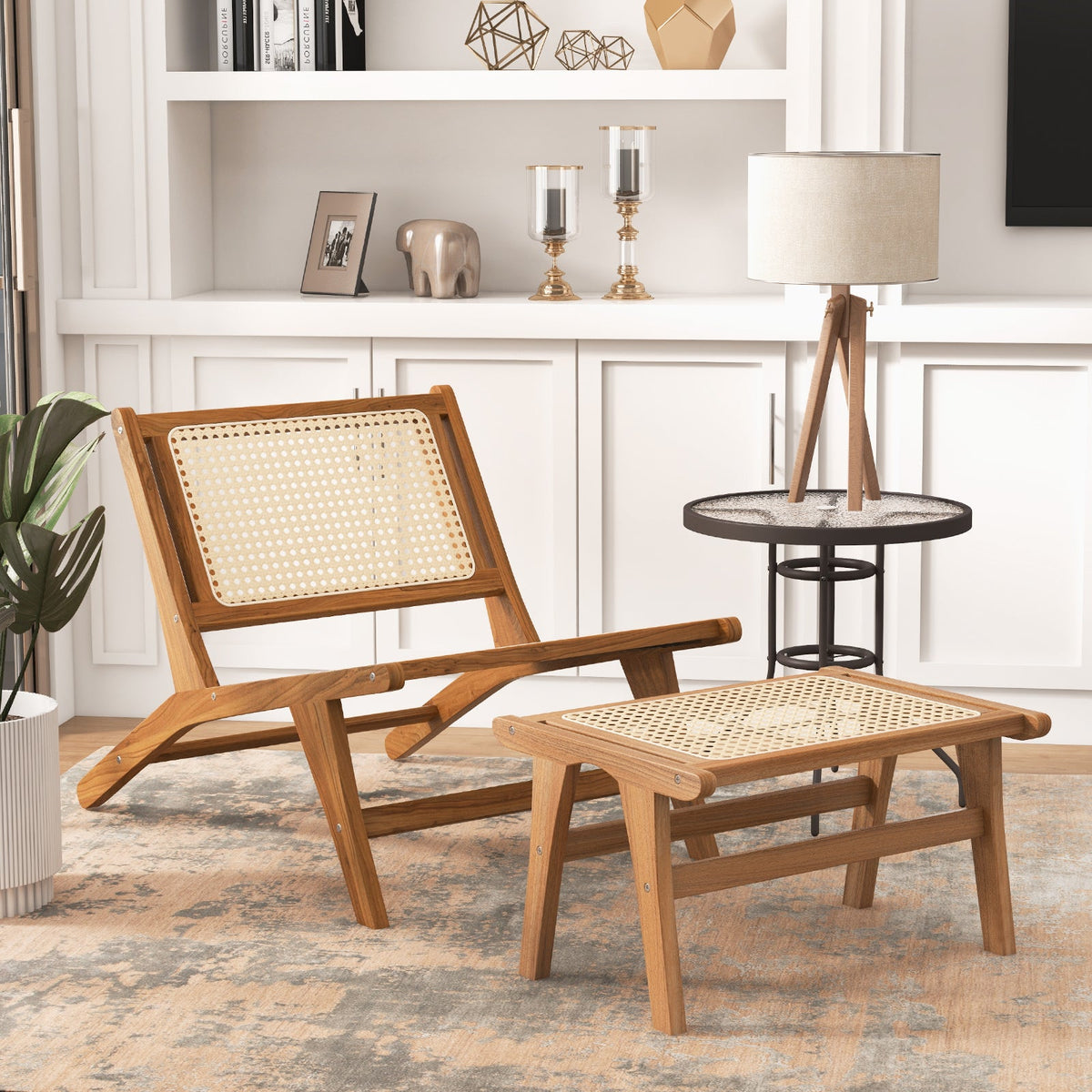 Ottoman Footstool Natural Teak Wooden Foot Rest