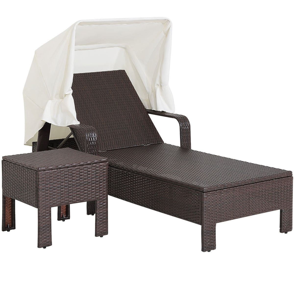 Outdoor Chaise Lounge Chair and Table Set with Adjustable Backrest