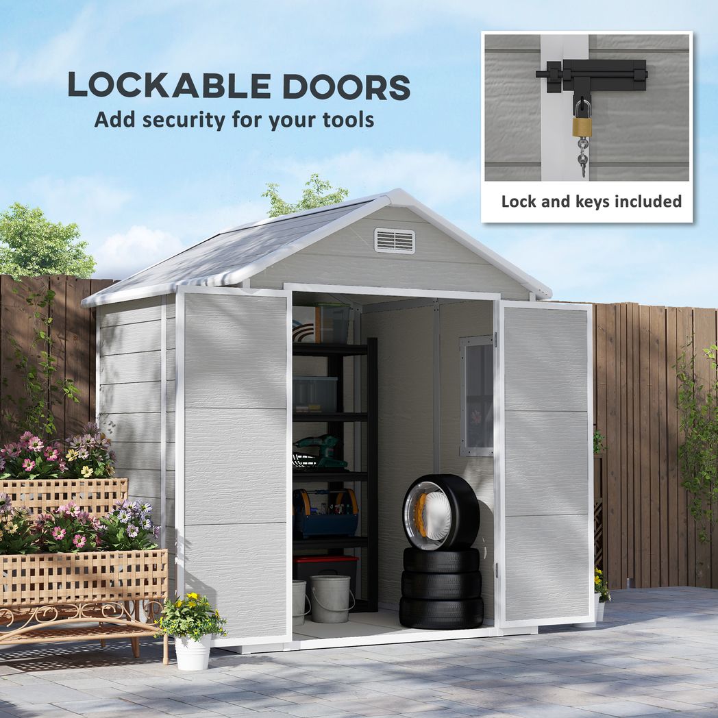 Outsunny 6 x 5ft Resin Garden Shed with Floor & Window | Dark Grey / Light Grey