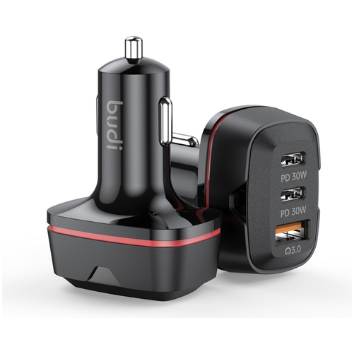 Budi CC616RB 48W Dual USB-C Car Charger with PD 30W & QC3.0 18W