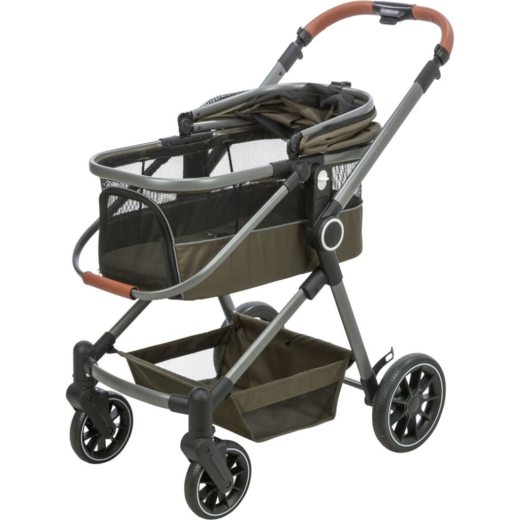 Trixie Dog stroller for dogs up to 22 kg, with a removable basket and rain cover – 56 × 101 × 100 cm, 7.5 kg, olive green