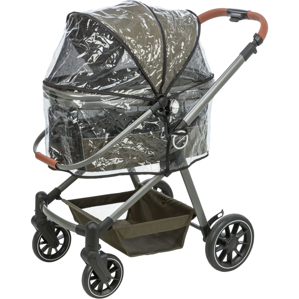 Trixie Dog stroller for dogs up to 22 kg, with a removable basket and rain cover – 56 × 101 × 100 cm, 7.5 kg, olive green