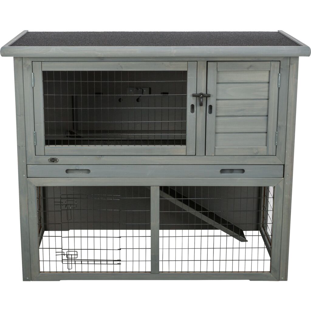 Trixie Small Animal Hutch with Enclosure – 116 × 97 × 63 cm, grey