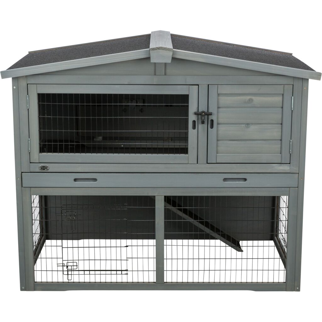 Trixie Small Animal Hutch with Enclosure – 124 × 102 × 78 cm, grey
