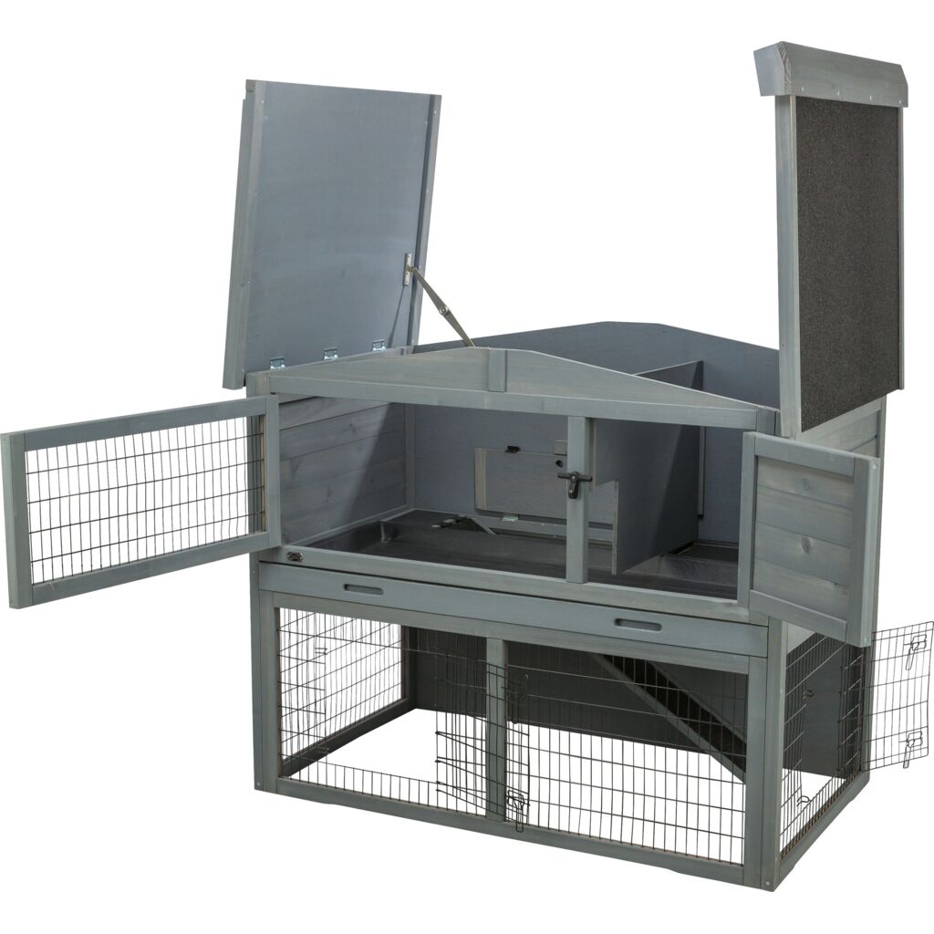 Trixie Small Animal Hutch with Enclosure – 124 × 102 × 78 cm, grey