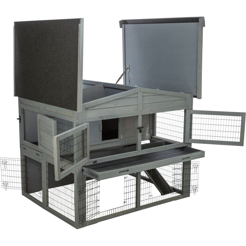 Trixie Small Animal Hutch XL with Enclosure – 135 × 115 × 112 cm, grey