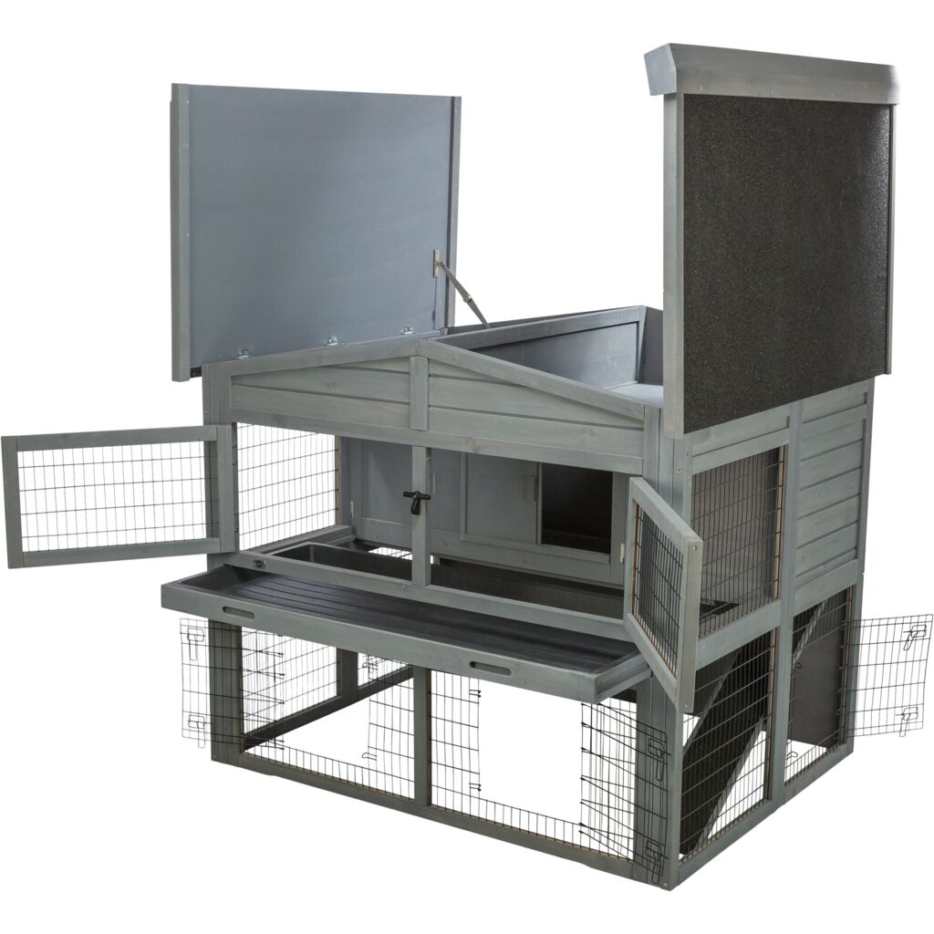 Trixie Small Animal Hutch XL with Enclosure – 135 × 115 × 112 cm, grey