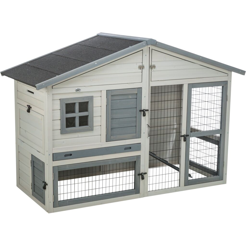 Trixie Small Animal Hutch with Enclosure – 168 × 115 × 75 cm, grey