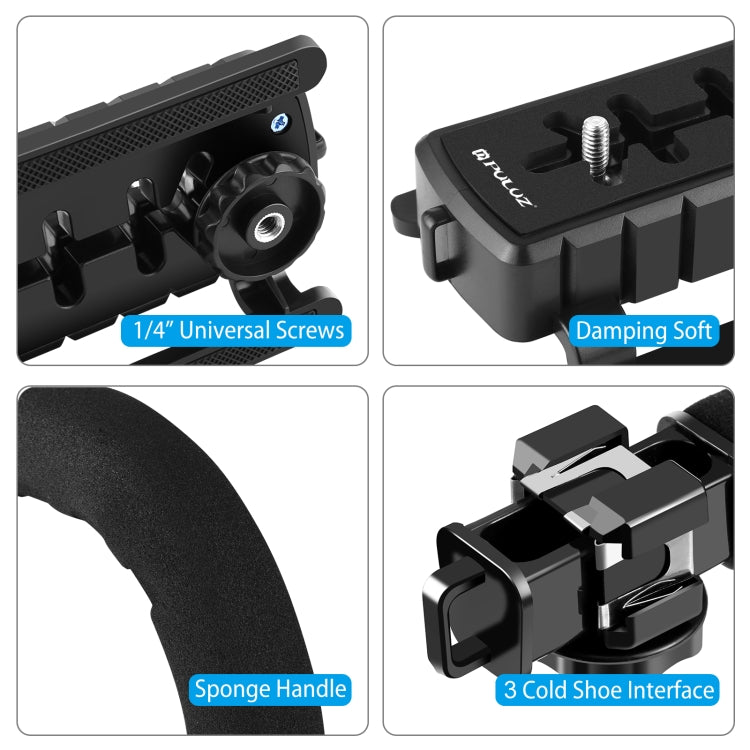 PULUZ U/C-förmiger tragbarer Hand-DV-Halterungsstabilisator + LED-Fülllicht-Kit mit Cold-Shoe-Stativkopf für alle Spiegelreflexkameras und Home-DV-Kameras, C-förmige Halterung + Fülllicht