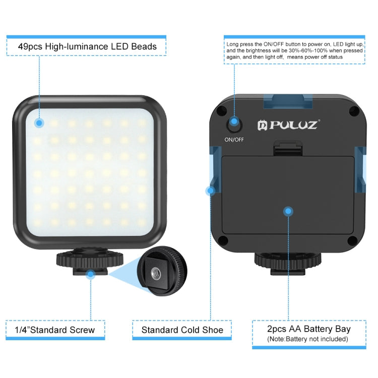 PULUZ U/C-förmiger tragbarer Hand-DV-Halterungsstabilisator + LED-Fülllicht-Kit mit Cold-Shoe-Stativkopf für alle Spiegelreflexkameras und Home-DV-Kameras, C-förmige Halterung + Fülllicht