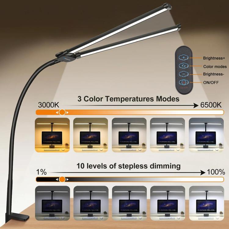 PULUZ Double Head LED Clip Desk Lamp with Flexible Gooseneck