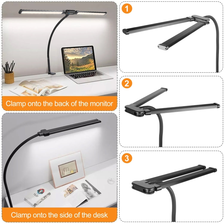 PULUZ Double Head LED Clip Desk Lamp with Flexible Gooseneck