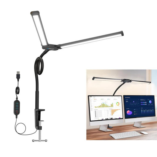 PULUZ Double Head LED Clip Desk Lamp with Flexible Gooseneck