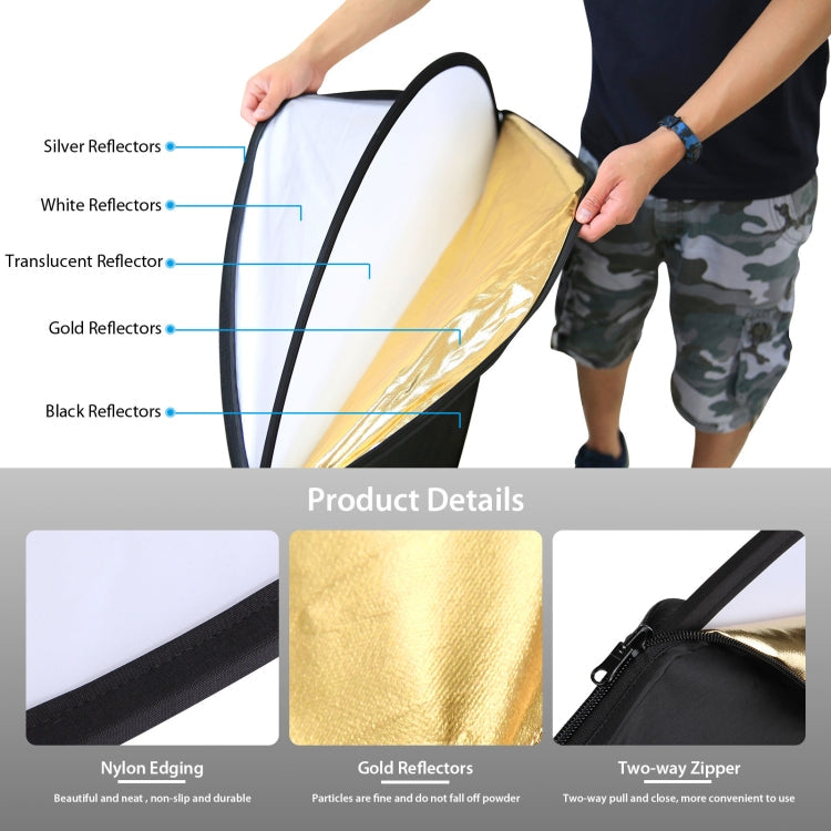 PULUZ 60cm 5-in-1 Folding Photography Reflector Disc | Silver, Gold, White, Black & Translucent