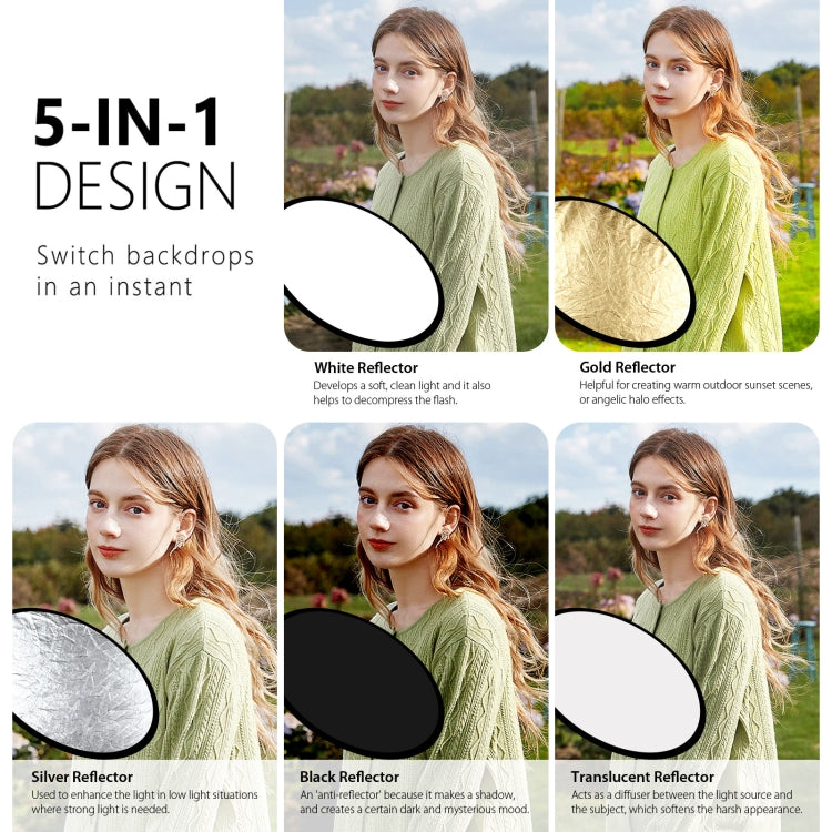 PULUZ 60cm 5-in-1 Folding Photography Reflector Disc | Silver, Gold, White, Black & Translucent