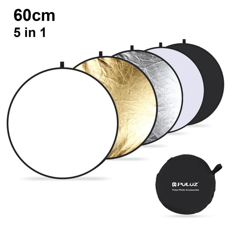 PULUZ 60cm 5-in-1 Folding Photography Reflector Disc | Silver, Gold, White, Black & Translucent