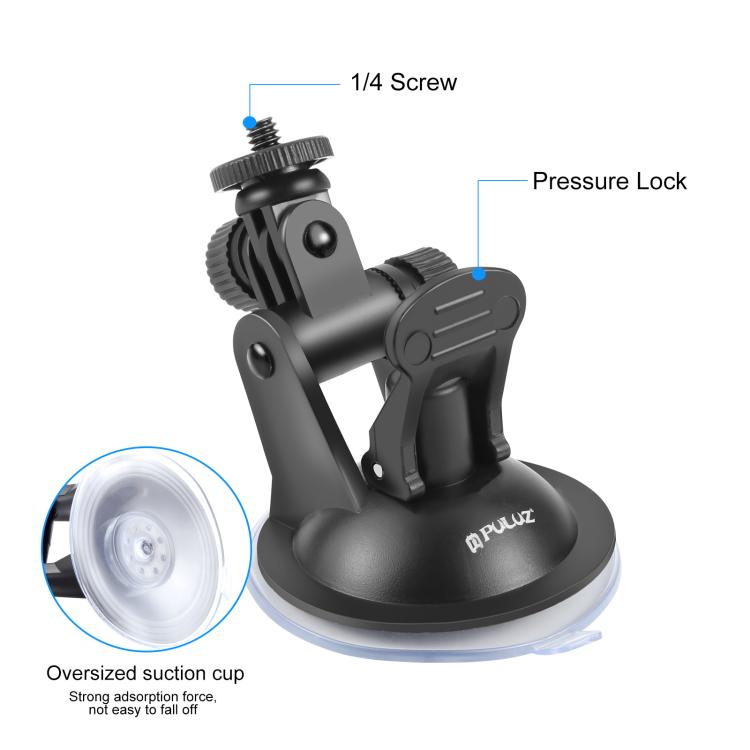 PULUZ Car Suction Cup Mount with Tripod Adapter & Storage Bag – Compatible with GoPro, Insta360 & DJI Action Cameras