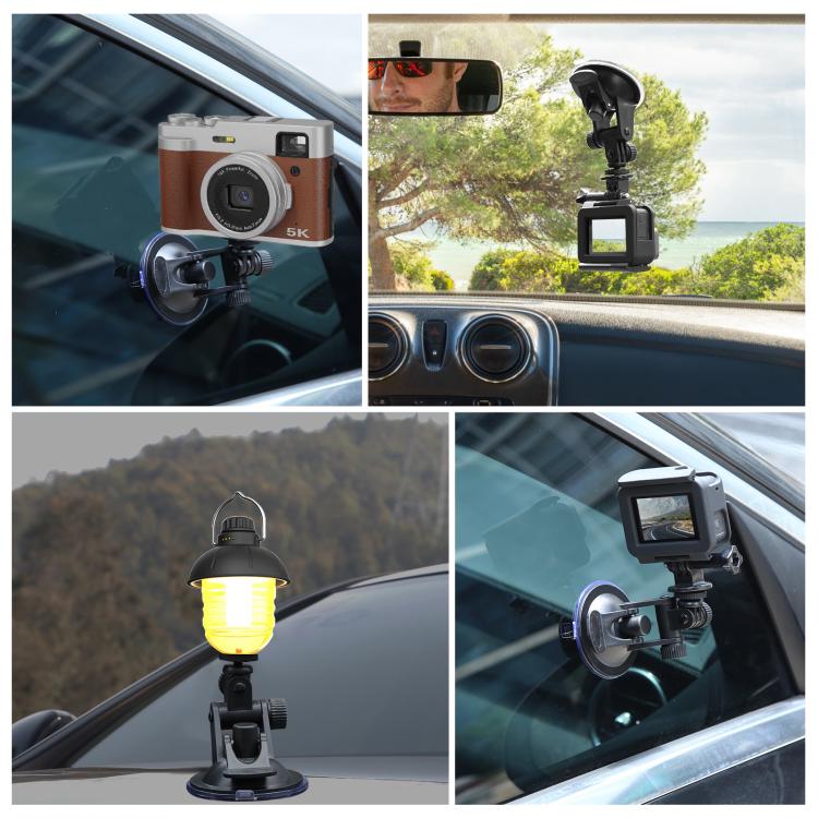 PULUZ Car Suction Cup Mount with Tripod Adapter & Storage Bag – Compatible with GoPro, Insta360 & DJI Action Cameras