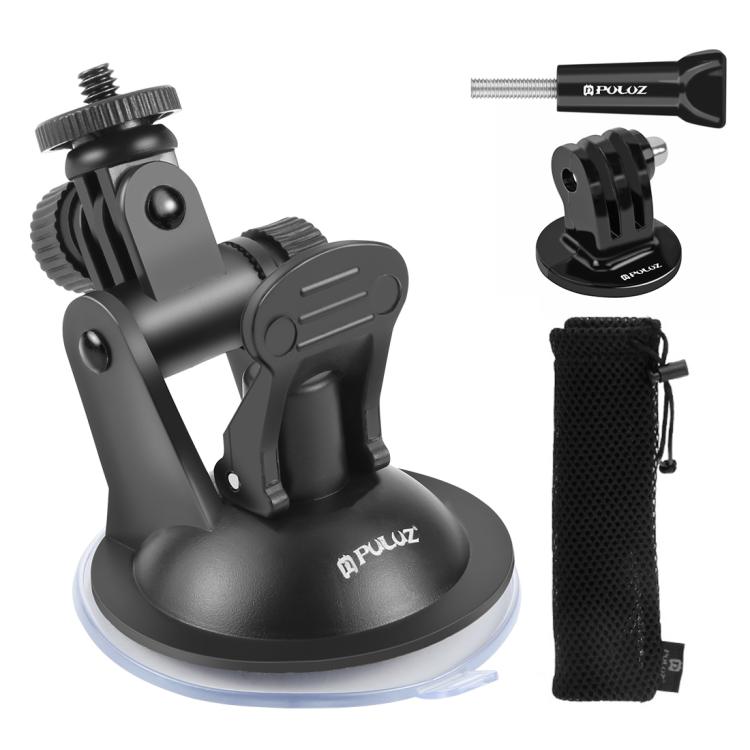 PULUZ Car Suction Cup Mount with Tripod Adapter & Storage Bag – Compatible with GoPro, Insta360 & DJI Action Cameras