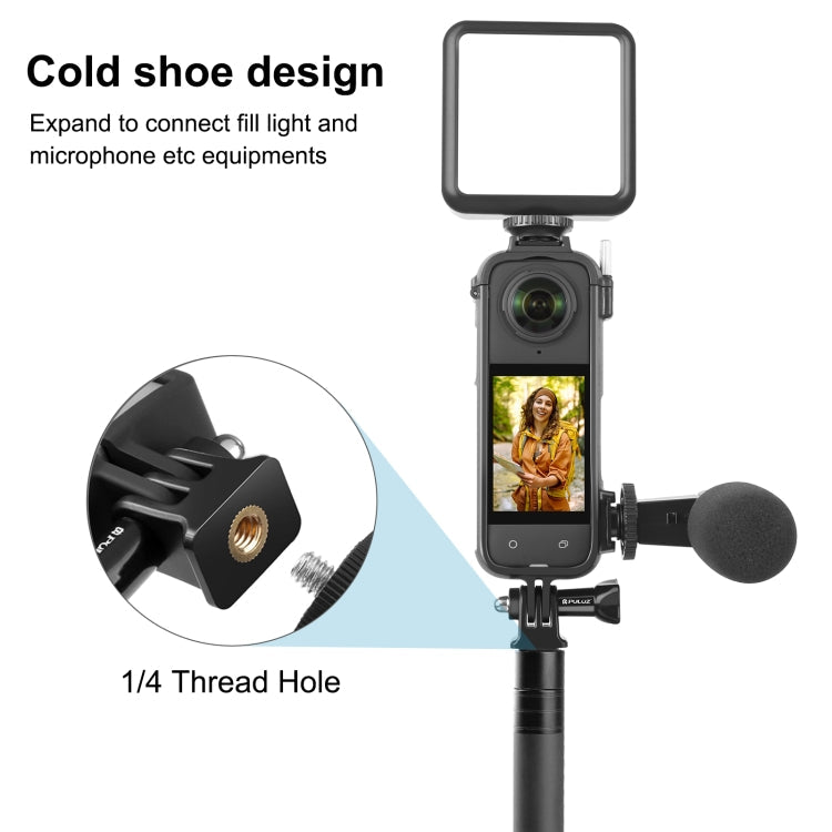 PULUZ Marco Protector de PC con Zapata Fría para Insta360 X4 con Soporte Adaptador y Tornillo