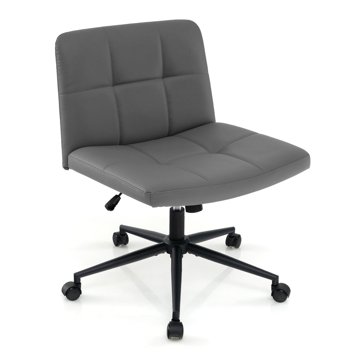 PU Leather Upholstered Cross-legged Office Chair with Wheels-Beige