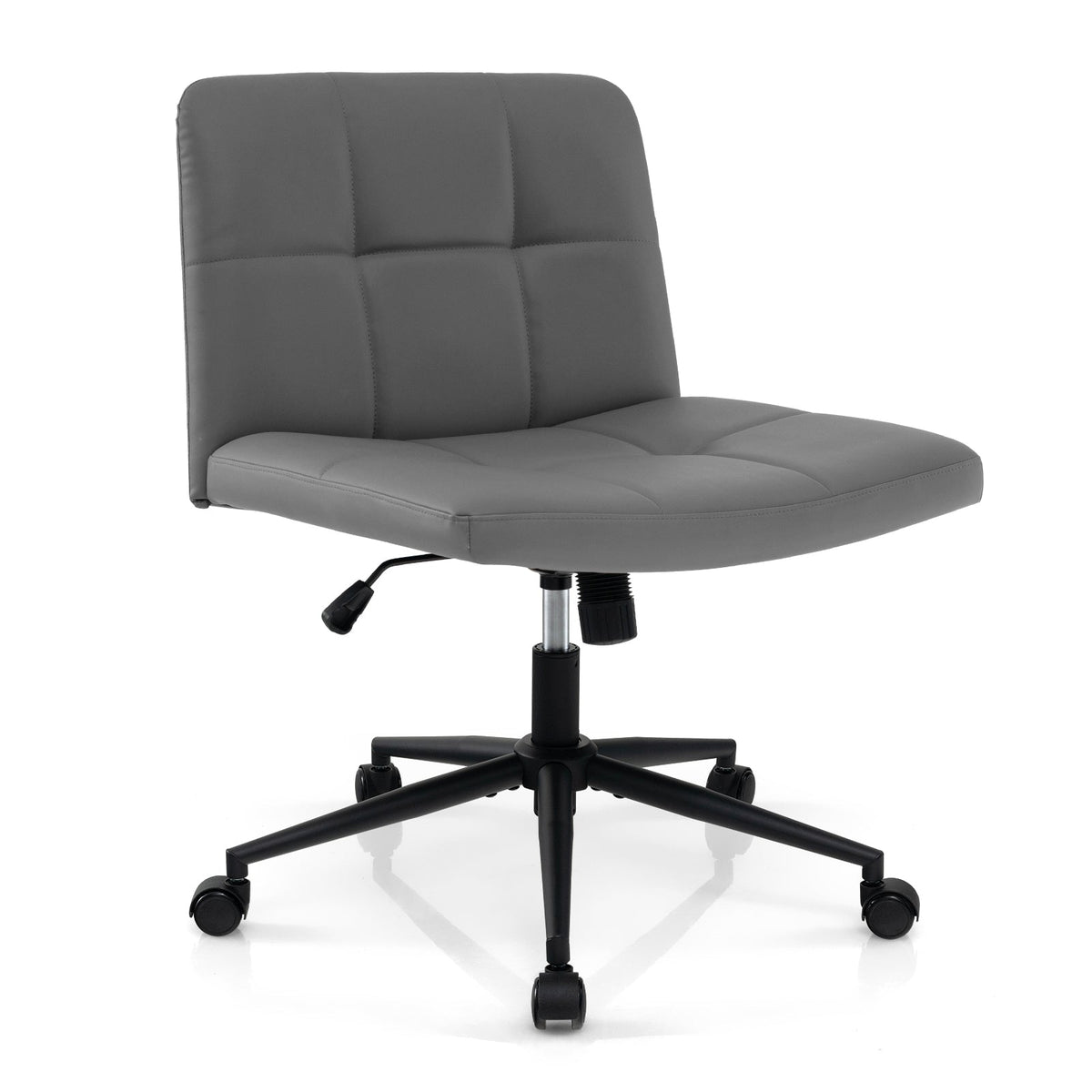 PU Leather Upholstered Cross-legged Office Chair with Wheels-Beige