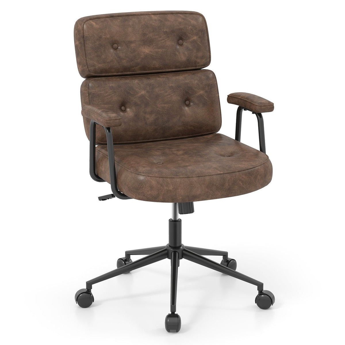 PU Leather Upholstered Office Chair with Button Tufted Back-Black