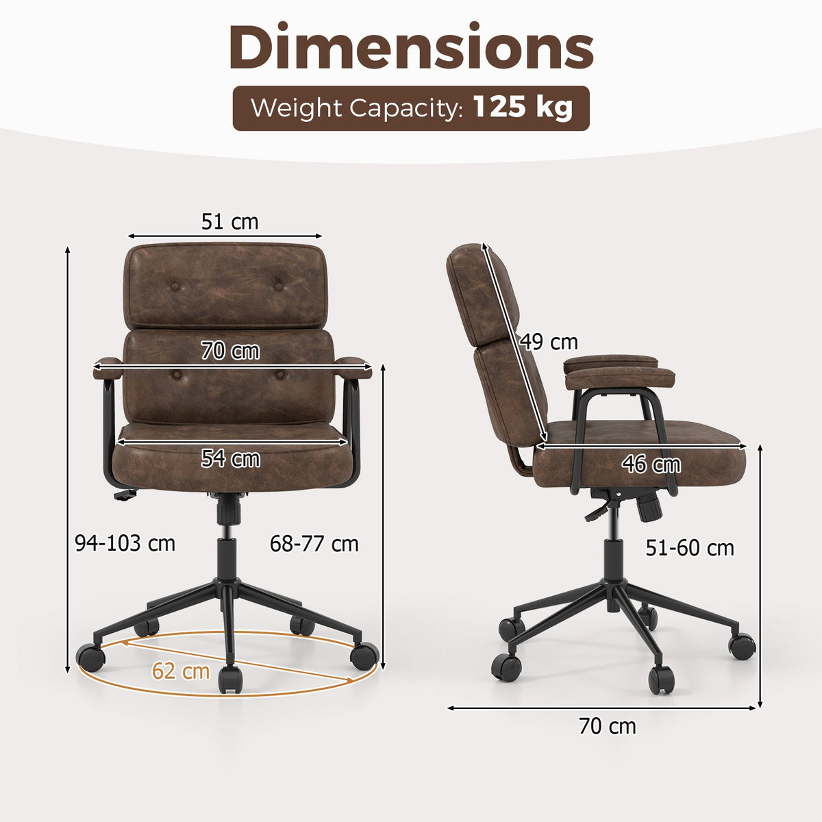 PU Leather Upholstered Office Chair with Button Tufted Back-Black