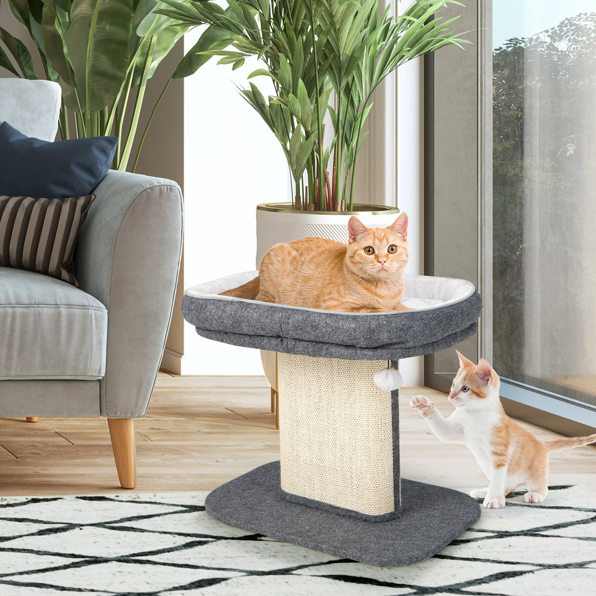 2-Tier Cat Tree with Sleeping Perch Sisal Scratching Plate and Ball-Beige