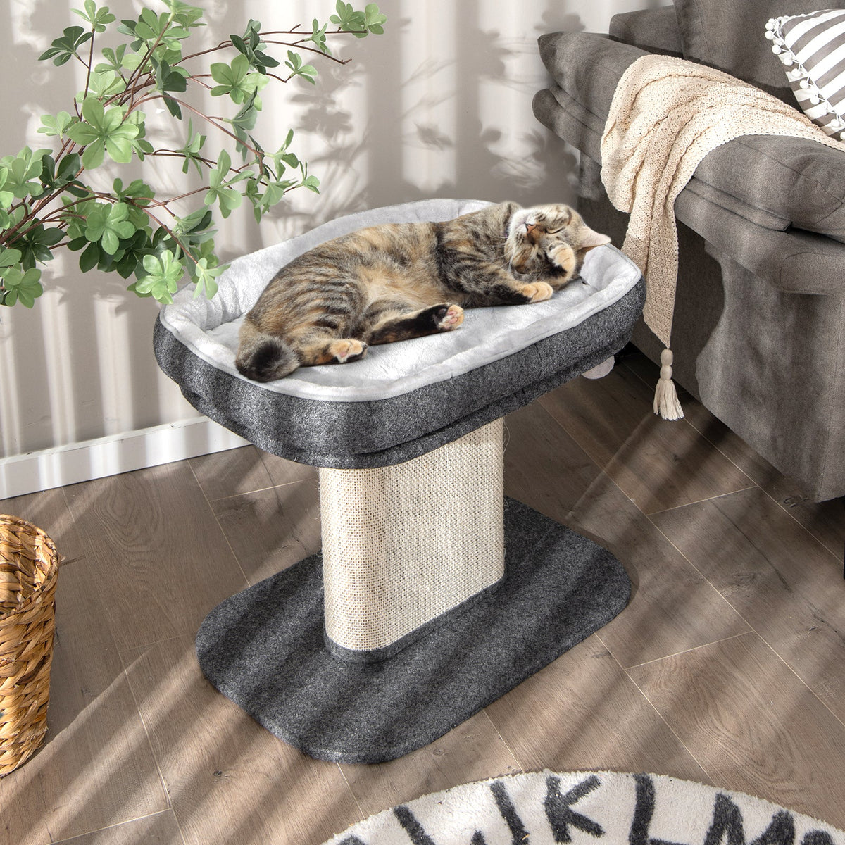 2-Tier Cat Tree with Sleeping Perch Sisal Scratching Plate and Ball-Beige