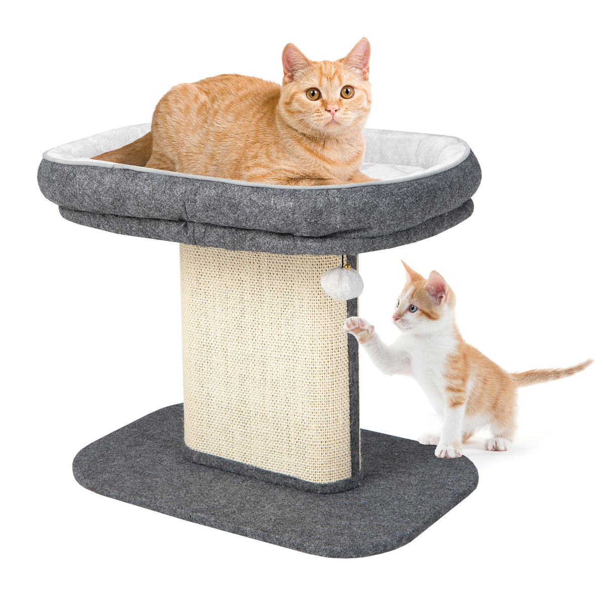 2-Tier Cat Tree with Sleeping Perch Sisal Scratching Plate and Ball-Beige