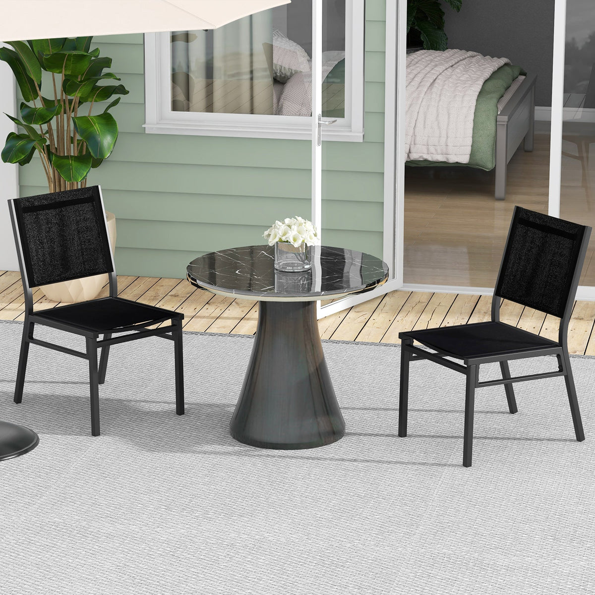 Patio Armless Chair with Breathable Seat and Backrest-1 Piece
