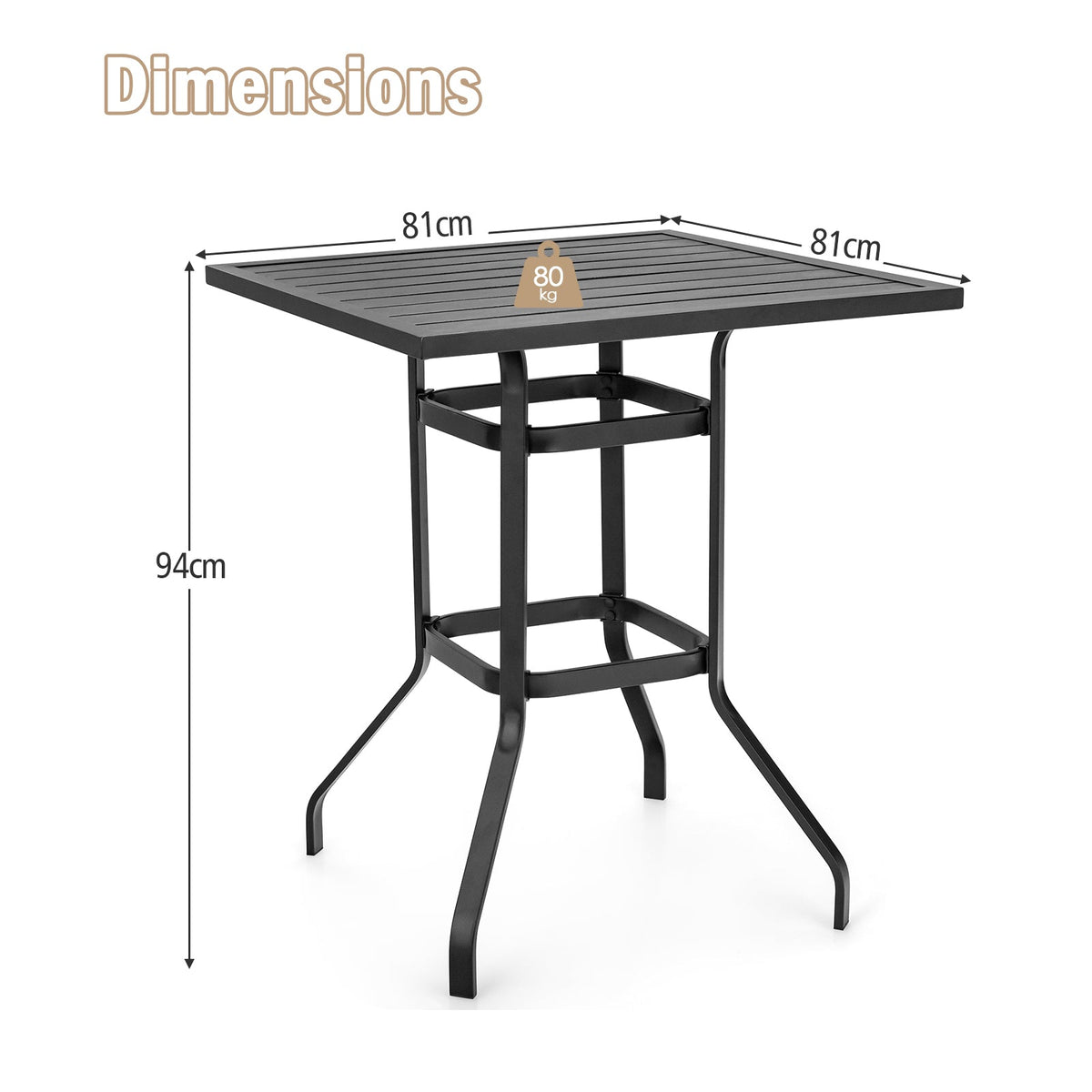 81 cm Patio Bar Height Table with Powder-Coated Tabletop