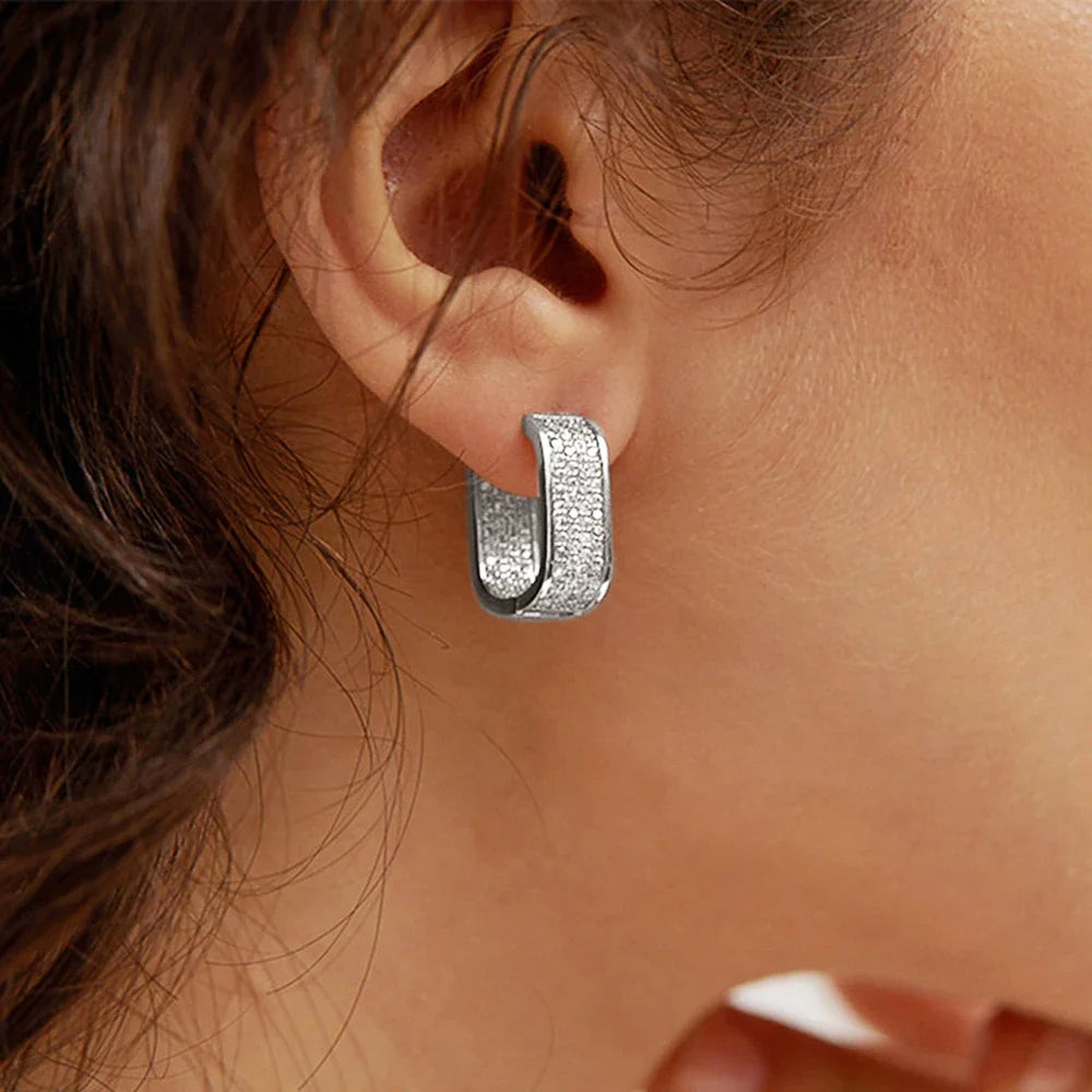 Paved CZ Hoop Earrings for Women - Silver/Gold Colour Simple Earring Jewellery