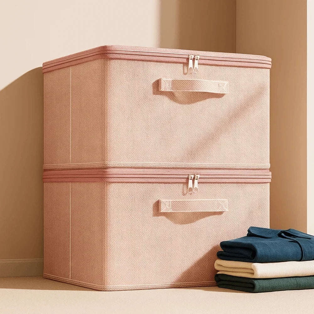 Pink Clothes Storage Box Large Capacity Foldable Quilt Storage Bag Boxes Handle