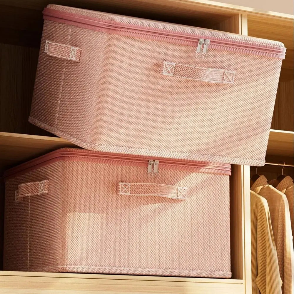 Pink Clothes Storage Box Large Capacity Foldable Quilt Storage Bag Boxes Handle