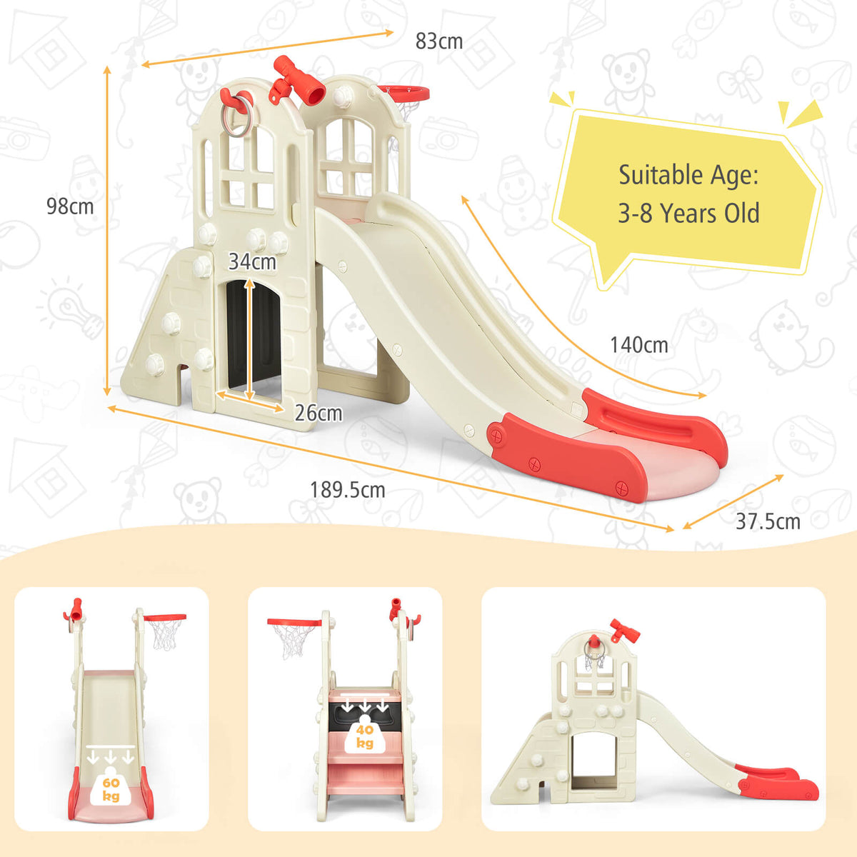 6-In-1 Toddler Climber Slide Playset-Blue