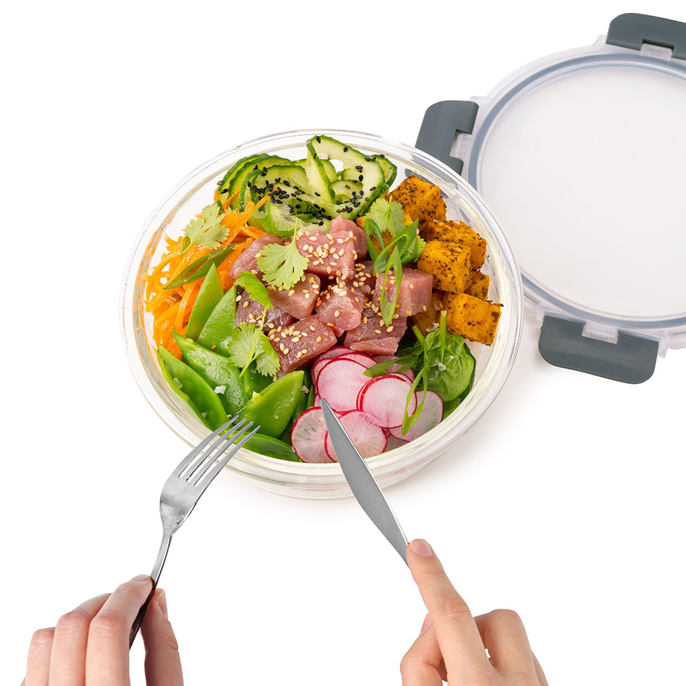 Glass Stackable Round Food Storage Containers – 3 Pack (400ml, 650ml & 950ml)..