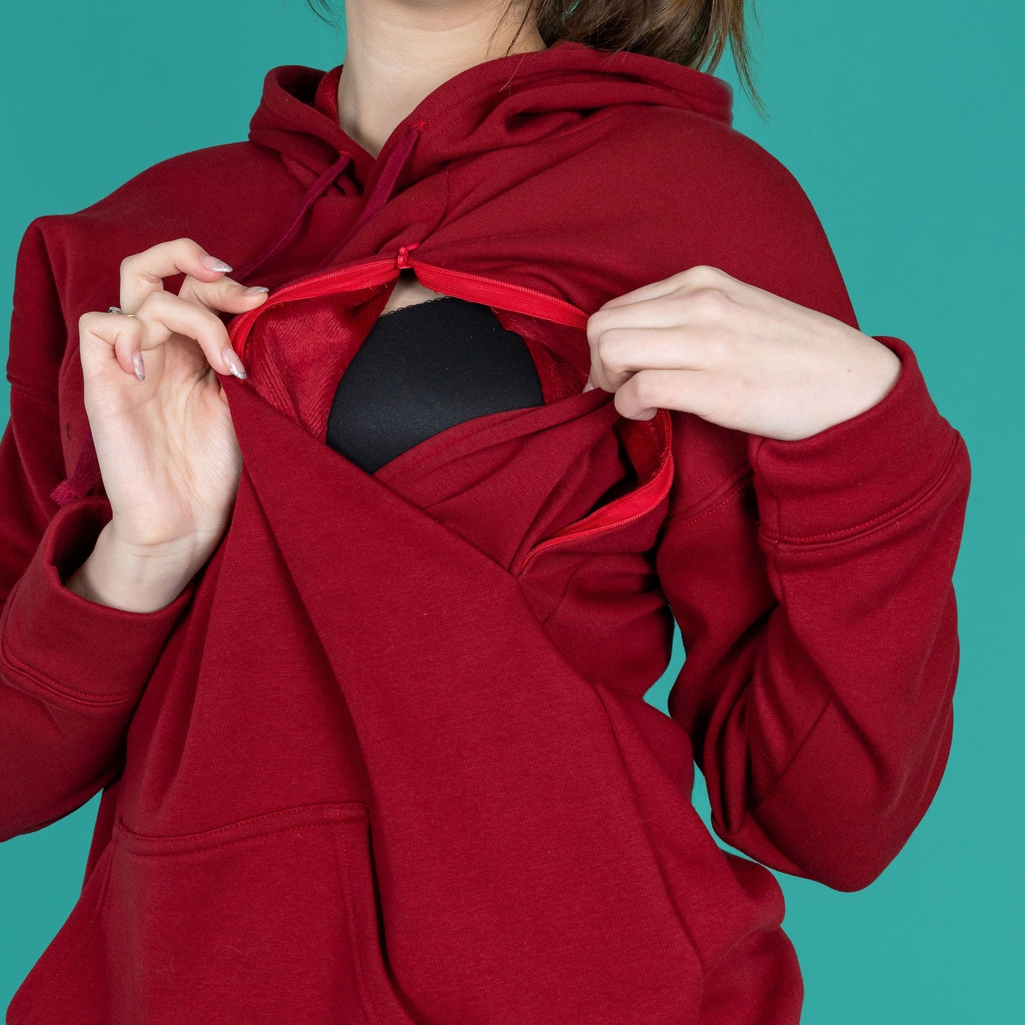 Fleece-Lined Nursing Hoodie - Burgundy | Award-Winning Breastfeeding Hoodie