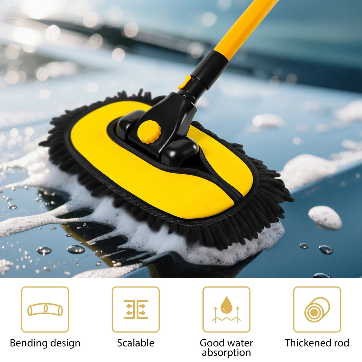 15° Arc Retractable Car Cleaning Brush Extendable Handle - Portable Car Wash Set